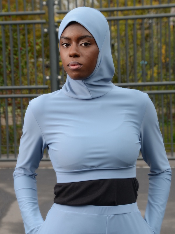 Brassière Lycra hijab cagoule bleu grisé