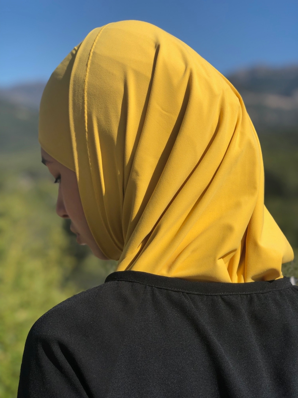 Hijab 2 pièces lycra jaune peau de pêche