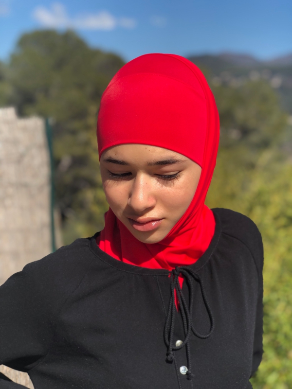 Hijab 2 pièces lycra rouge glamour