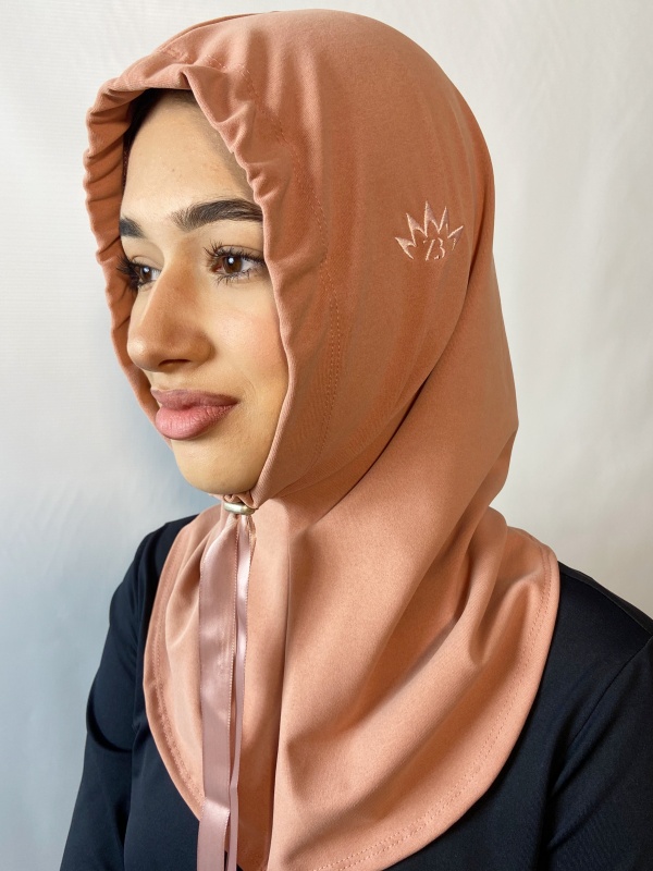 HIJCAP, hijab capuche Lycra effet suédine, vieux rose