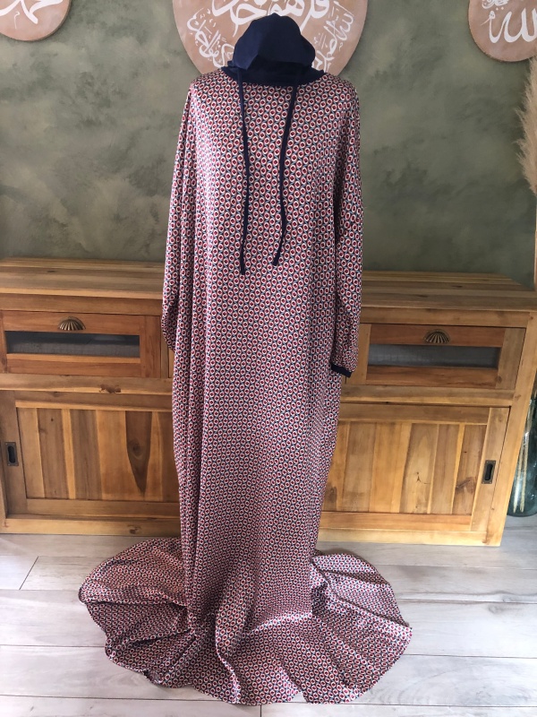 Robe de prière femme satin imprimée rose/marine